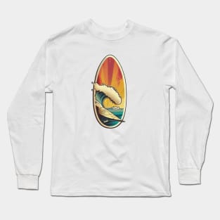 Surfboard with a Retro Vintage Wave Design Long Sleeve T-Shirt